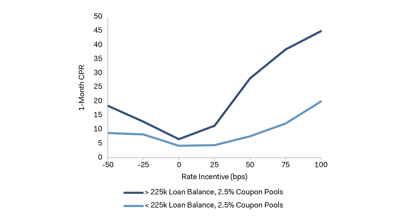 Graph - 12-Month Prepayment Curves for Low vs. High Balance Borrowers